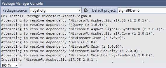 Installing AspNet SignalR